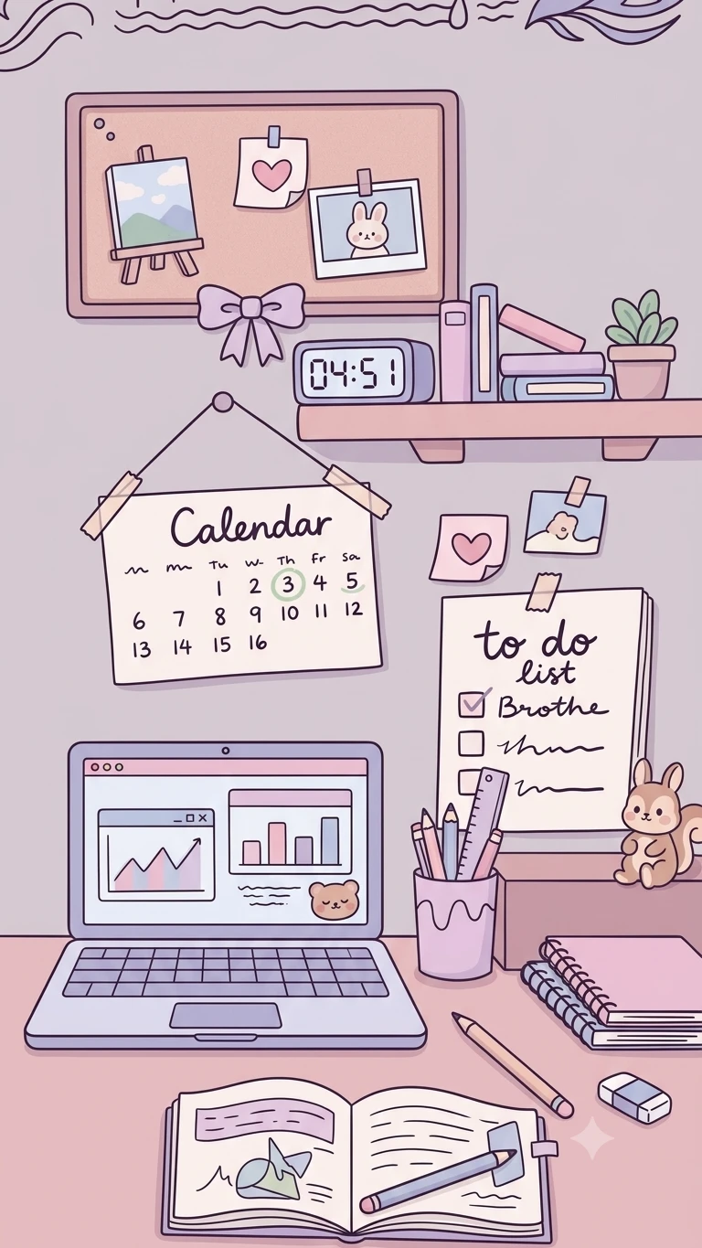 An illustrated desk scene — a wall calendar, a to-do list, and a laptop showing a planning dashboard — evoking Plannari's day-planning focus.